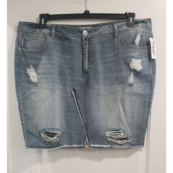 Jessica Simpson‎ Adorn Denim Skirt Womens 28 High Waist Blue Distressed 5-Pocket - Picture 1 of 6